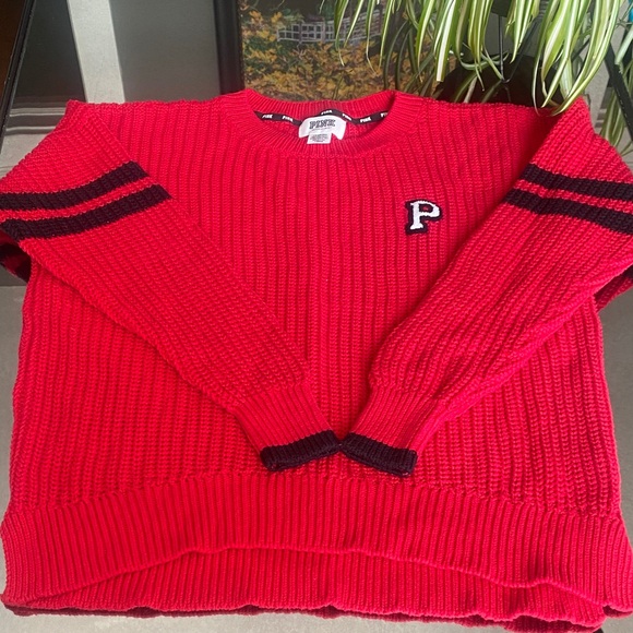 VICTORIAS SECRET PINK Cable Knit Red Pullover Sweater- Like New, Sz.L - Picture 1 of 6